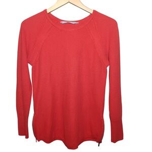 Athleta Red Cotton Blend Crew Neck Long Sleeve Knit Sweater Zipper Medium